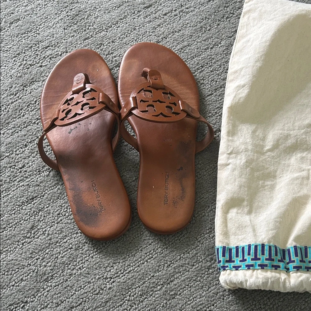 Tory Burch Miller Leather Thong Sandals — Cognac - Picture 3 of 5